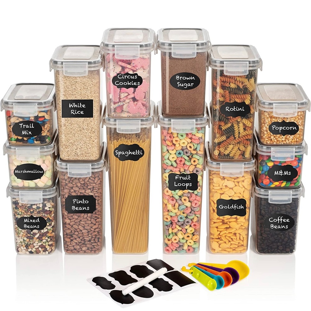 14 Pack Clear Air Tight Food Storage Containers With Labels & Measuring set